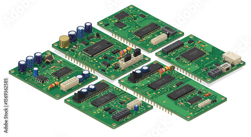Isometric electronic circuit boards vector illustration for technology design