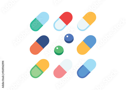 Various Pills Vector, Pills Icon Illustration