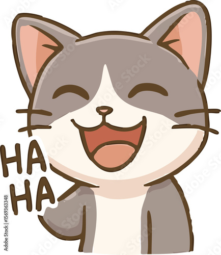 Chibi Cat Sticker – Laughing Happy Cartoon Emoji