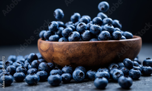 Wallpaper Mural A Wooden Bowl Overflowing with Fresh Blueberries Captured in Motion as They Spill onto a Table Torontodigital.ca