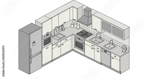 Modern kitchen design vector illustration in isometric style for interior planning