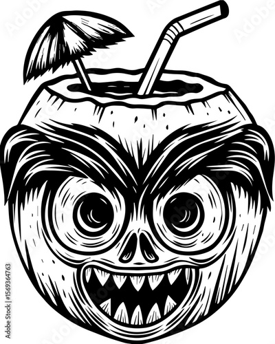 SVG design blending Halloween themes with a playful summer vibe. Fun and Playful Summer Cocktail with a Tiki Monster Design