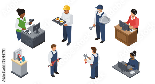 Isometric vector illustration of diverse professions for design use