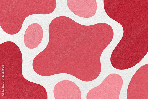 Abstract red, pink and white background with amorphous shapes and spots, paper texture in flat organic design