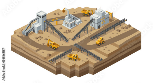 Industrial mining isometric vector illustration for design projects and educational use