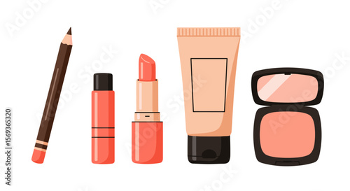 Makeup essentials vector illustration: flat design for cosmetic branding and packaging