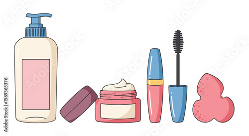 Beauty products vector illustration for skincare and makeup design in flat style