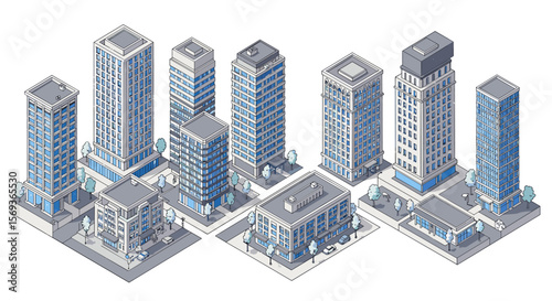 Urban cityscape in isometric style vector illustration for modern architecture design