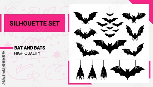 Unique and high quality bat and bats Silhouette set