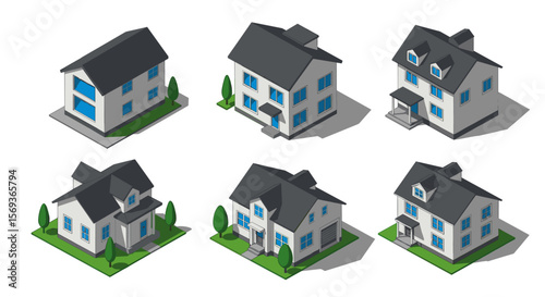 Isometric residential houses vector illustration for architectural design