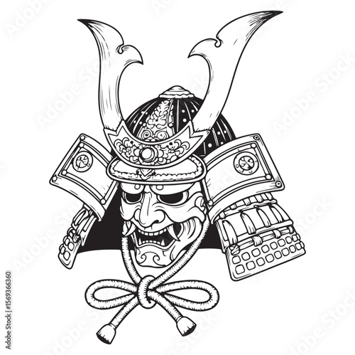 Samurai Helmet Vector – Traditional Japanese Armor Design. AI generator
