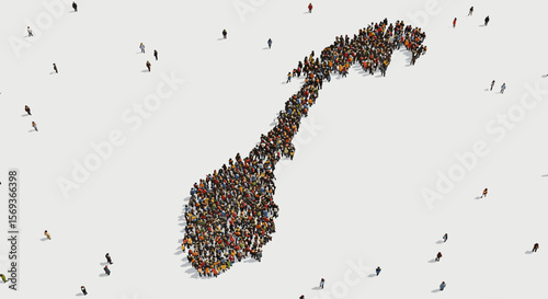 Large group of people forming a music note shape in a creative vector illustration for music and art concepts