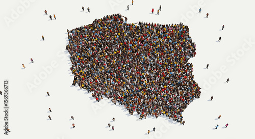 Crowd forming map shape of poland vector illustration for social unity and demographics concepts