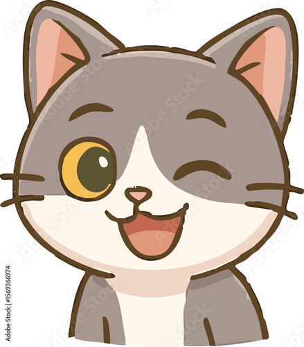 hibi Cat Sticker – Winking and Smiling Cartoon Cat.