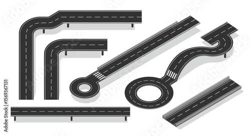 Modern road elements vector illustration: curved roads and roundabouts in flat style