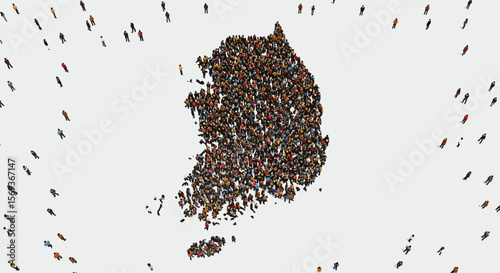 Crowd forming a map shape of south korea vector illustration for geography and culture design