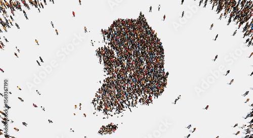 Diverse crowd forming the map of south korea vector illustration