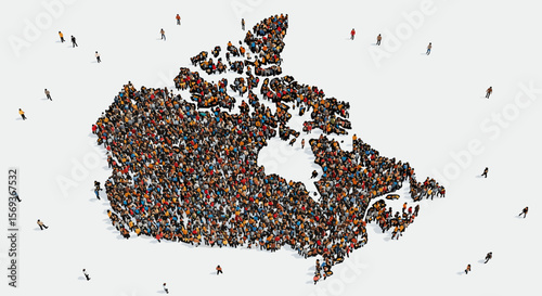 Crowd forming canada map shape vector illustration