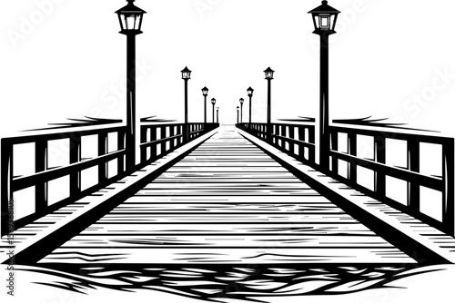 SVG design blending Halloween themes with a playful summer vibe. Haunted Pier at Night with Vintage Lanterns and Dark Waters