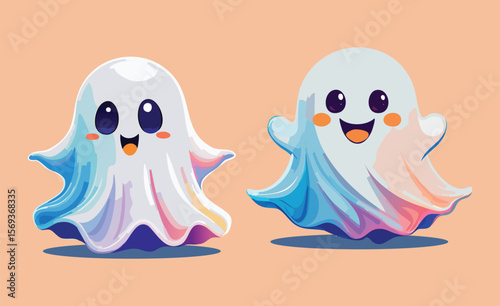 Friendly Phantoms Duo: Adorable Halloween Spirits