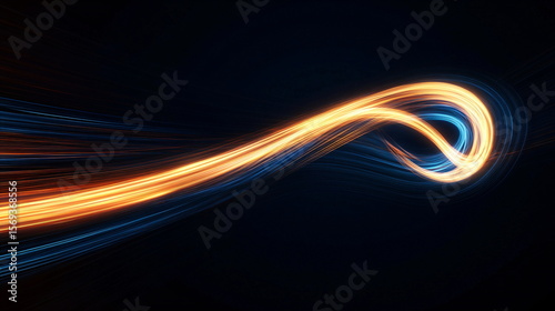 Abstract light trails creating infinity loop. Energy flow and data transfer technology concept. Digital motion background