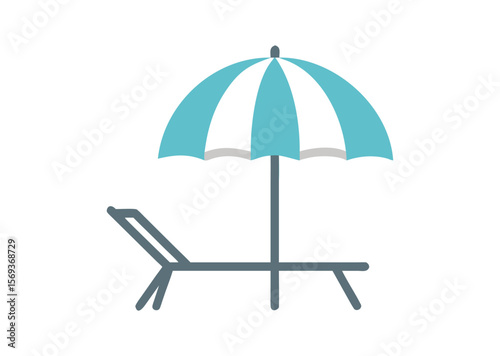 Beach umbrella and chair, sunbed, and umbrella Vector, Beach chair Icon Illustration