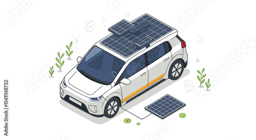 Eco-friendly solar powered car design vector illustration in isometric style