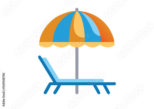 Beach umbrella and chair, sunbed, and umbrella Vector, Beach chair Icon Illustration