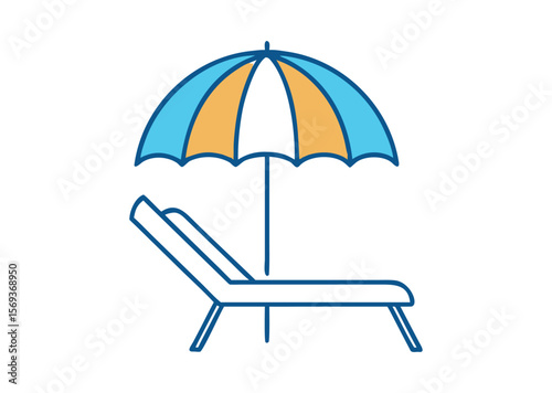 Beach umbrella and chair, sunbed, and umbrella Vector, Beach chair Icon Illustration