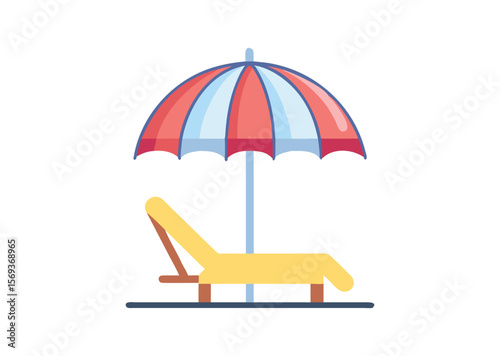Beach umbrella and chair, sunbed, and umbrella Vector, Beach chair Icon Illustration