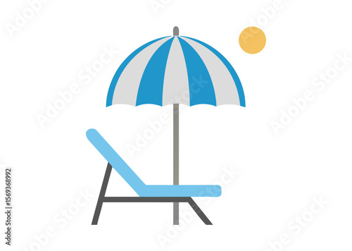 Beach umbrella and chair, sunbed, and umbrella Vector, Beach chair Icon Illustration