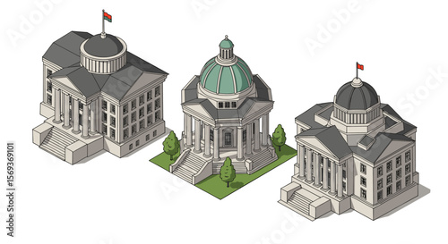 Architectural landmarks in isometric vector illustration for educational design and posters