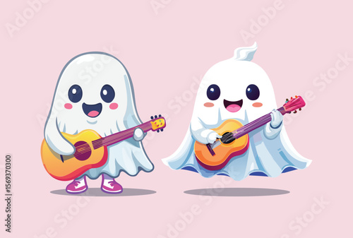 Spirited Serenade: Playful Ghosts with Guitars
