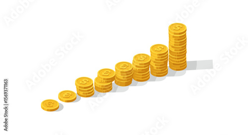 Growing profit concept with stacked coins isometric vector illustration for financial design