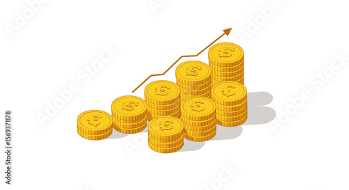 Financial growth concept with stacked coins and upward arrow vector illustration for business design