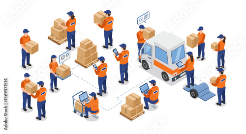 Isometric warehouse logistics process vector illustration for delivery services design