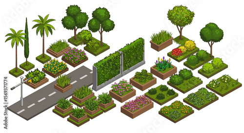 Isometric city landscaping vector illustration for urban design