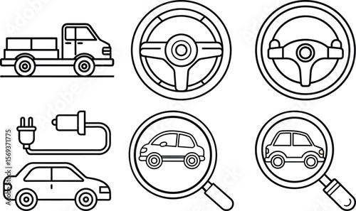 Vector art of car icons isolated on transparent background in outline style