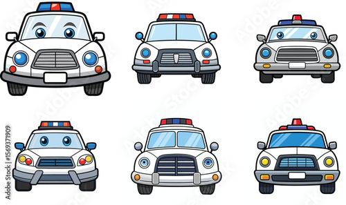 Vector art of cartoon police cars face forward, isolated on transparent background