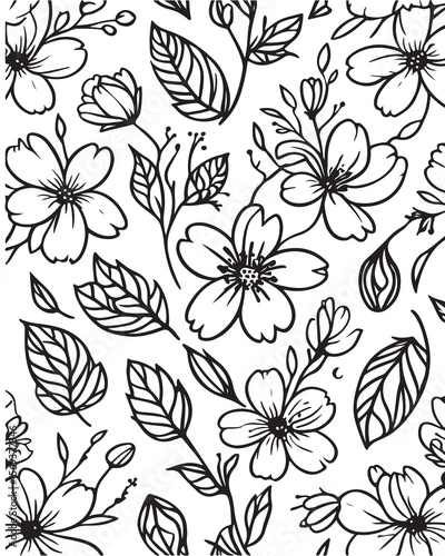Black and white floral seamless pattern design for textiles and decorative backgrounds