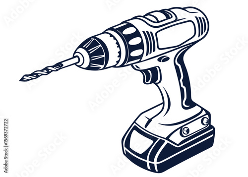 Vector Silhouette of Cordless Drill on White Background