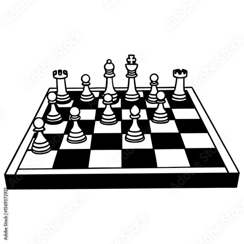 Strategic Chess Game Setup – Classic Board with Black and White Pieces in Focus