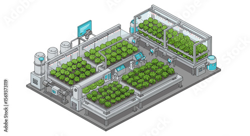 Isometric vector illustration of modern hydroponic plant farm for sustainable agriculture design