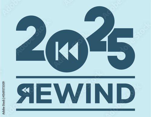 Tableau sur toile Minimalist black-and-white graphic featuring bold 2025 typography with a rewind symbol and REWIND text
