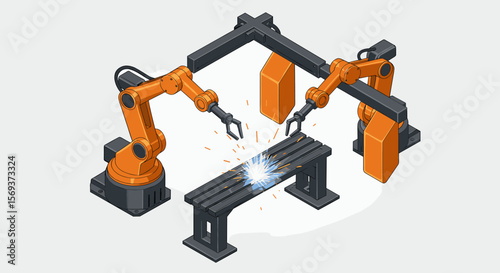 Industrial automation robot arms welding machine vector illustration for manufacturing and technology design