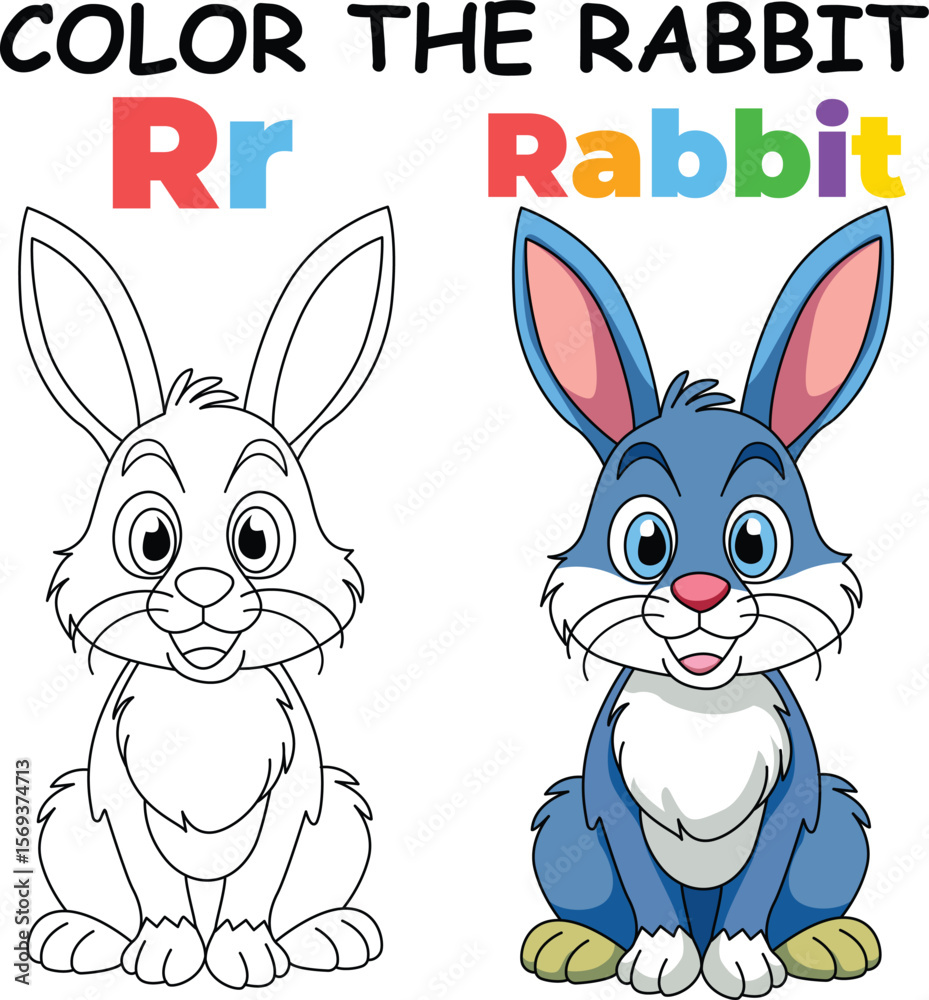 Fototapeta premium R for Rabbit Coloring Worksheet for Preschool – AI Inspired Concept Hand Drawn Vector in Illustrator
