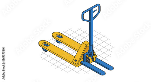Isometric hand pallet truck vector illustration for logistics and warehouse design