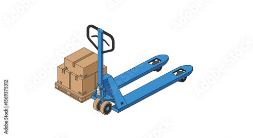 Warehouse equipment with pallet jack and cardboard boxes vector illustration for logistics and shipping design