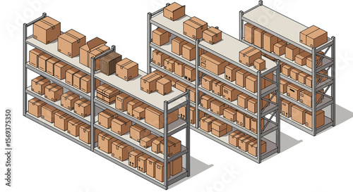 Warehouse storage system vector illustration: isometric design for logistics and inventory management