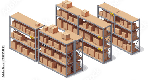 Isometric warehouse storage design vector illustration for logistics and supply chain concepts